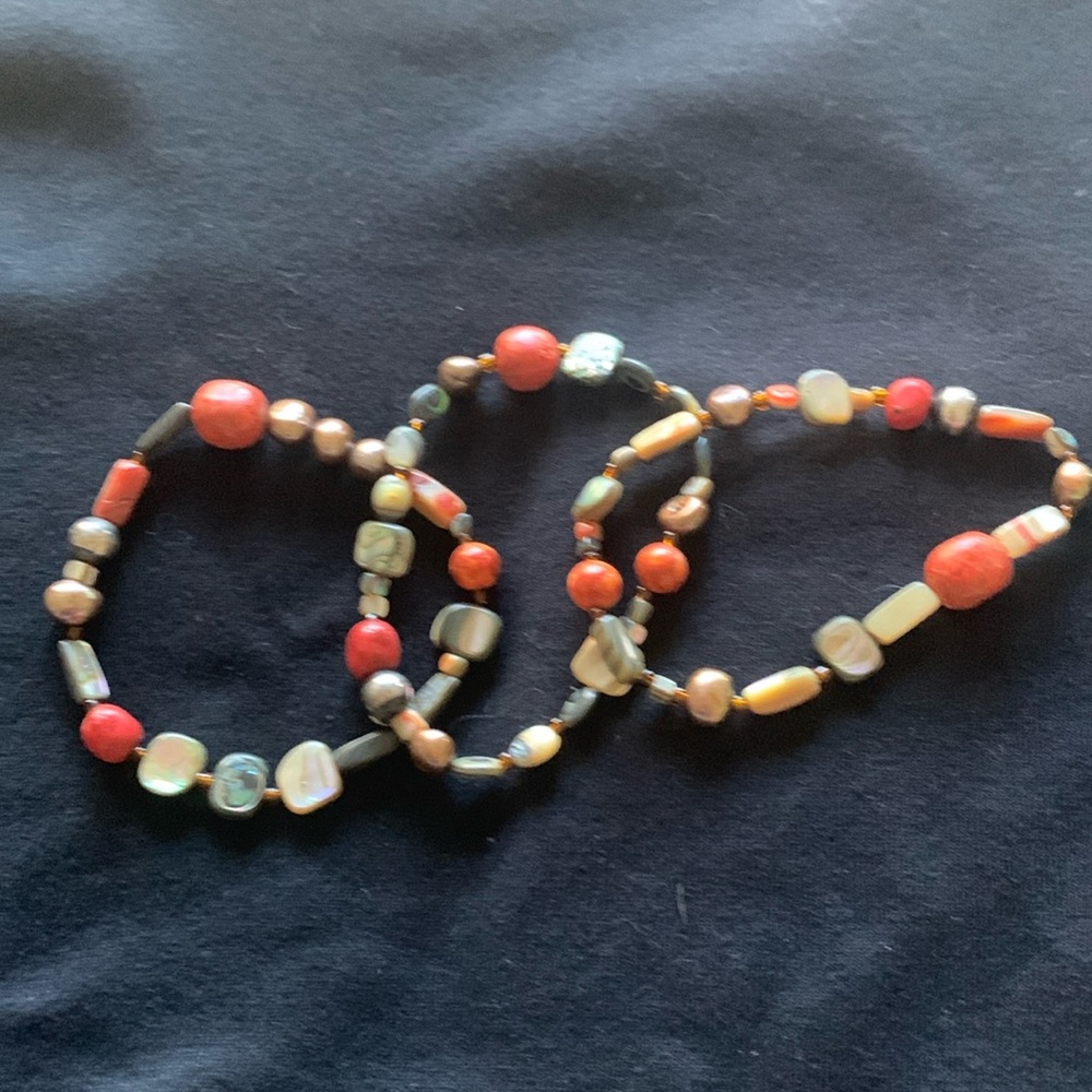 Silpada Tuscan Sun Coral, Pearl and Shell set of 3 Bracelets